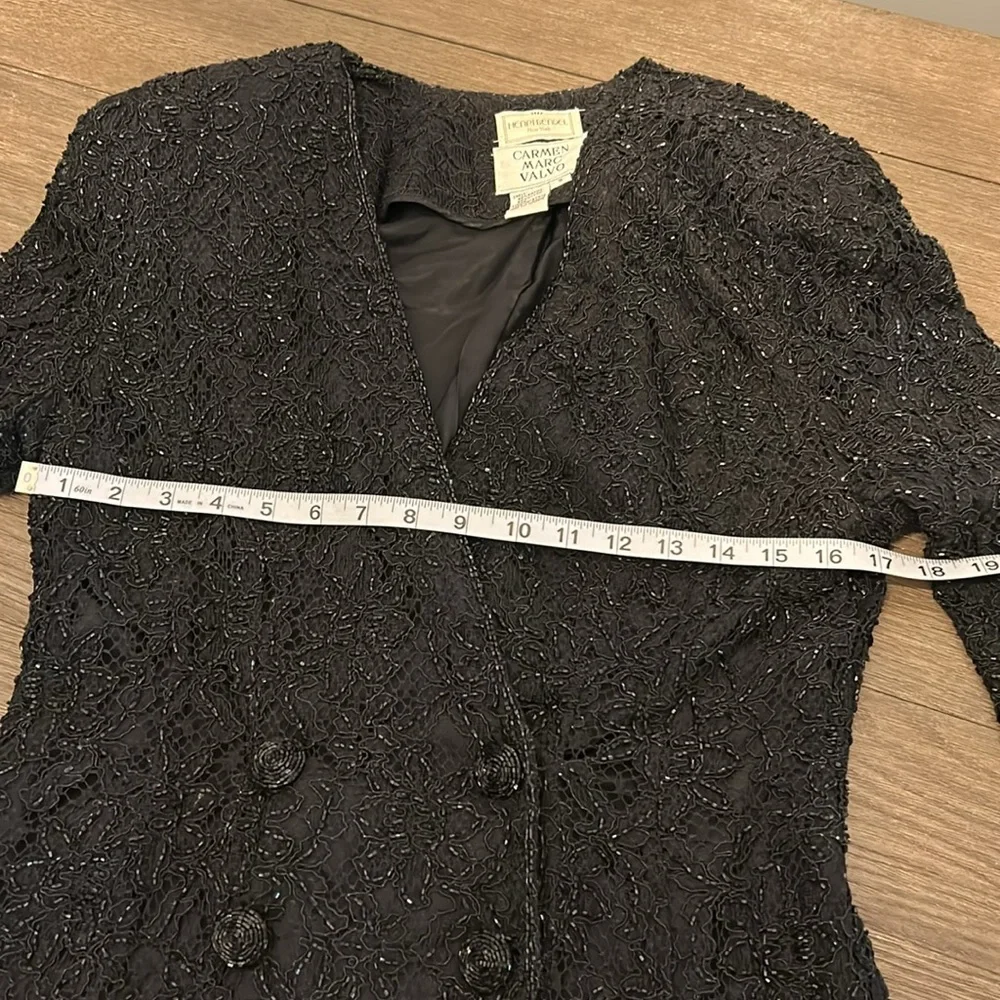 Carmen Marc Valvo for Henri Bendel gorgeous Black lace beaded evening jacket sz8 - Picture 13 of 16